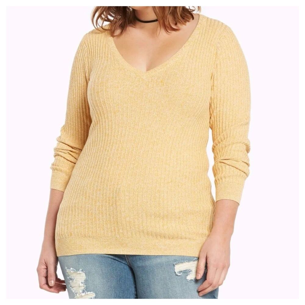 Torrid Yellow Ribbed V Neck Sweater